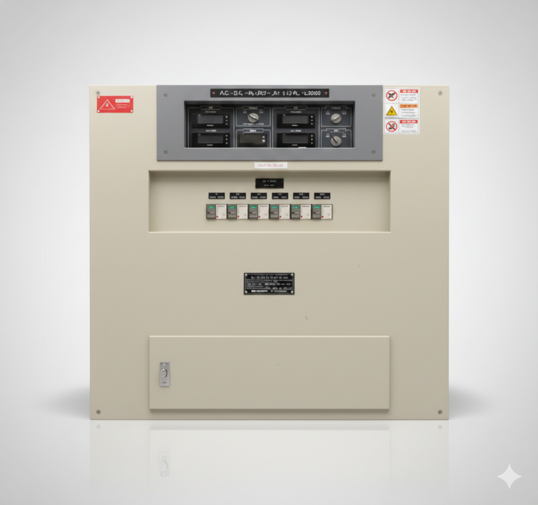 Panel kontrol load bank 400V PT TEM dengan meter analog, selector switch beban, dan sistem monitoring pengujian