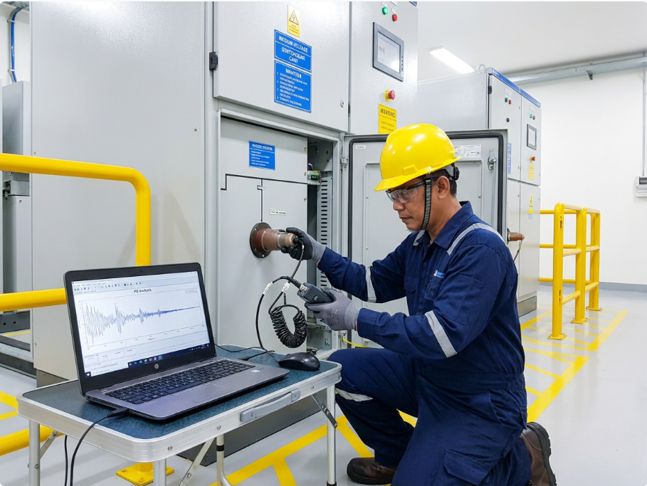 engineer PT Tridaya Elektra Mandiri pengujian partial discharge switchgear CBM